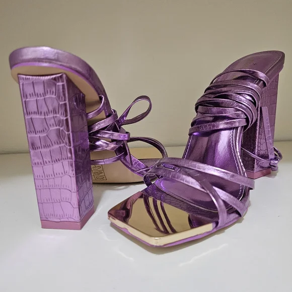Public Desire Metallic Purple Strappy Heels - Picture 1 of 7